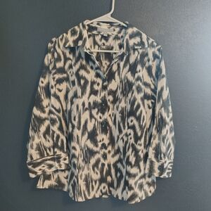 Foxcroft Women's Monochrome Grey/Greenish/ White And Black Shirt Wrinkle Free